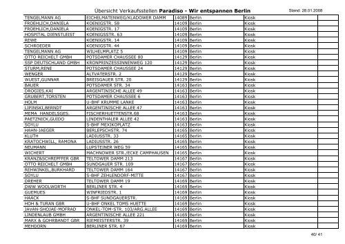 Ãœbersicht Verkaufsstellen Paradiso - Wir entspannen Berlin