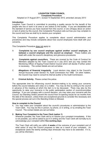 Council complaints procedure - Loughton Town Council