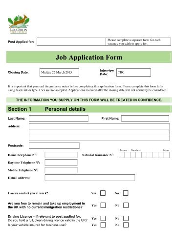 Job Application Form - Loughton Town Council