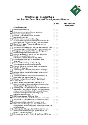 Checkliste zur Begutachtung der Rechts-, GeschÃ¤fts- und ...