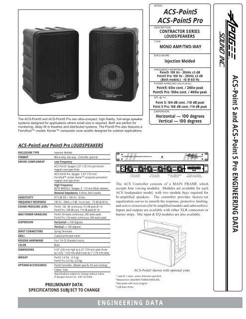 Apogee ACS-Point5, Pro Spec Sheet - Apogee Sound