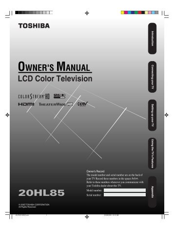 20HL85 Owner's Manual - English - Toshiba Canada