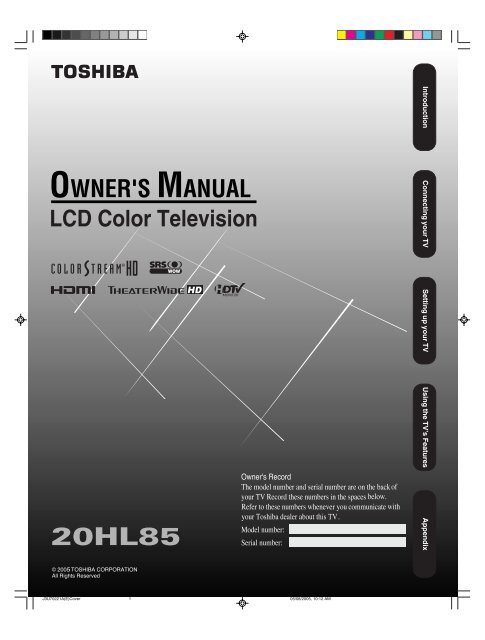 manual tv toshiba color stream Toshiba regza tv manual for models 42,47,52 hl167 | ebay.