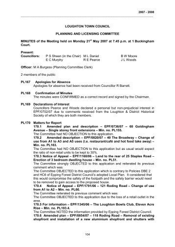 LOUGHTON TOWN COUNCIL PLANNING AND LICENSING ...