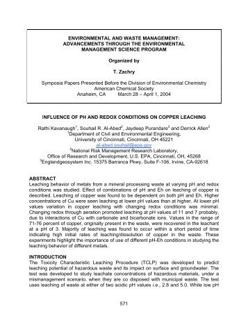 Influence of Ph and Redox Conditions on Copper Leaching