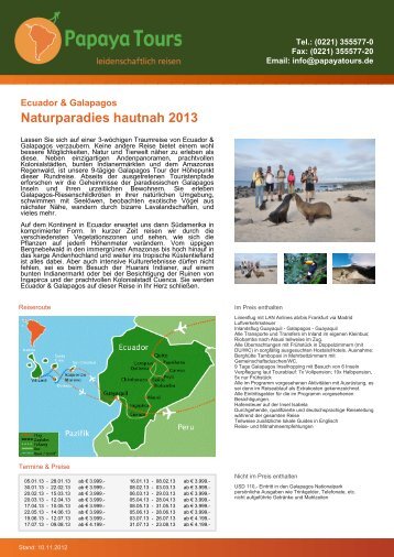 Reise-Katalog Naturparadies hautnah 2013 - Papaya Tours