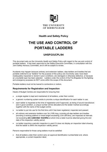 THE USE AND CONTROL OF PORTABLE LADDERS