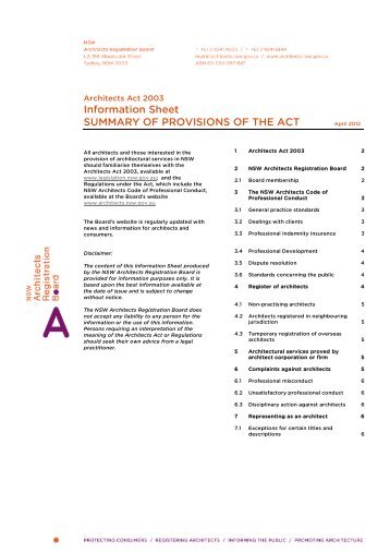 Summary of Provisions of the Act - NSW Architects Registration Board