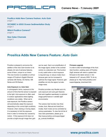 Which Prosilica Camera? - Fabrimex Systems AG