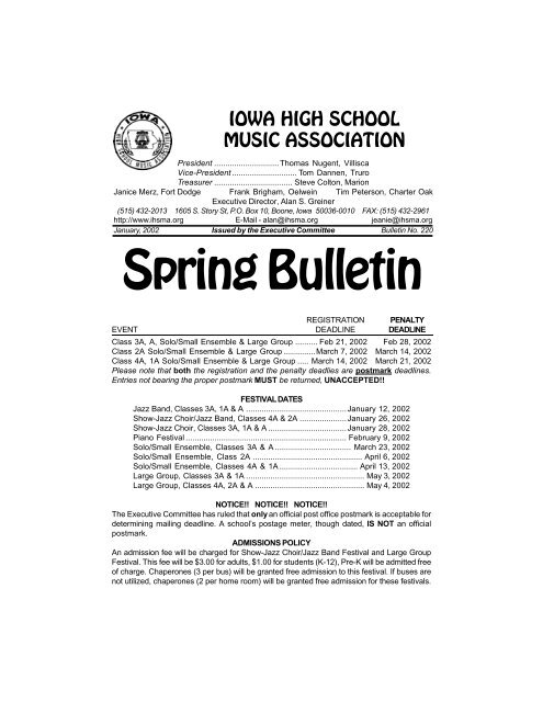 Spring Bulletin No. 220 - January 2002 - The Iowa High School ...