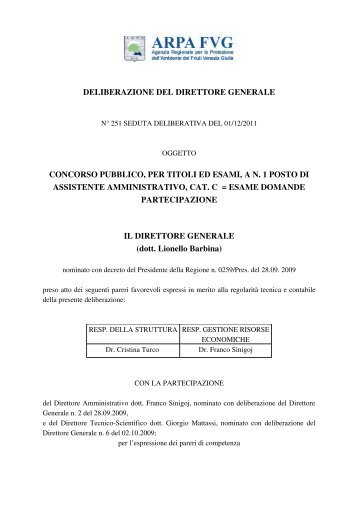 Delibera ammissione/esclusione candidati - Arpa