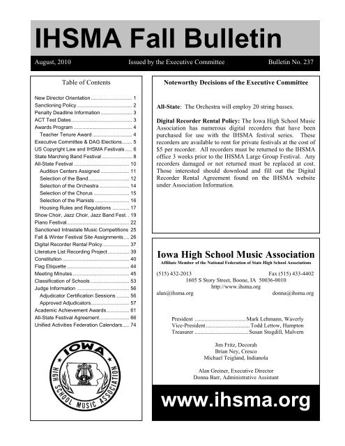 Fall Bulletin No. 237 - August 2010 - The Iowa High School Music ...