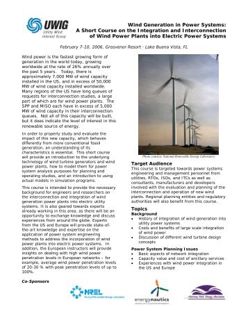Wind Generation in Power Systems: A Short Course - Utility Variable ...