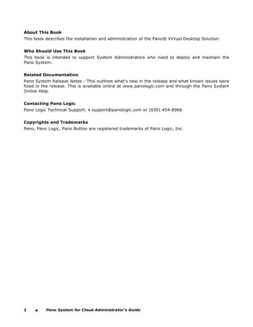 Pano System for Cloud Administrator's Guide - Pano Logic