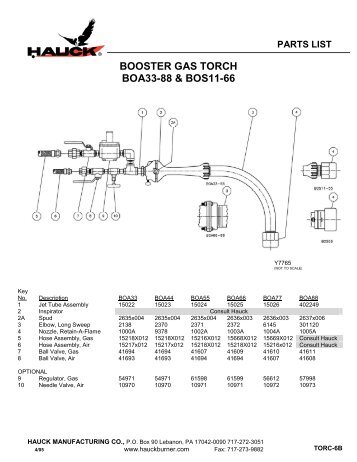 booster gas torch boa33-88 & bos11-66 - Hauck Manufacturing ...