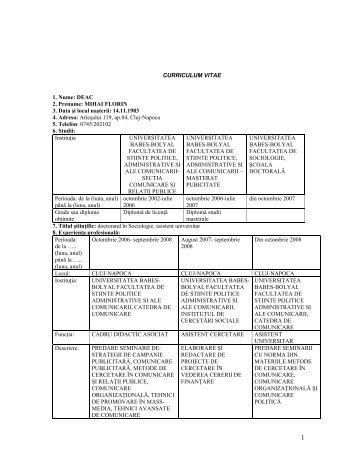 asist. drd. Mihai Deac - Facultatea de Stiinte Politice, Administrative ...