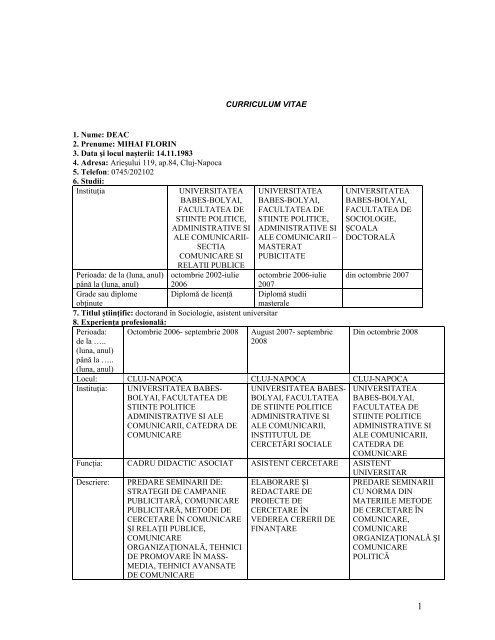 asist. drd. Mihai Deac - Facultatea de Stiinte Politice, Administrative ...