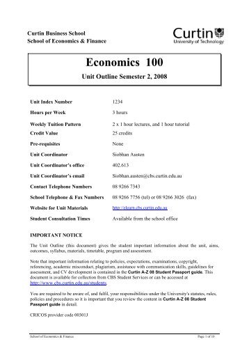 Unit Outline (Bentley Students) - Curtin Business School