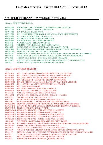 Liste des circuits â Greve MJA du 13 Avril 2012