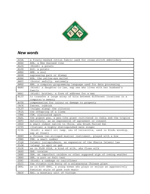 New words - Pakistan Scrabble Association