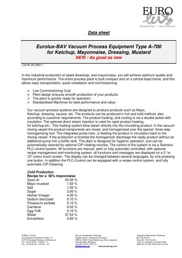 Eurolux-BAV Vacuum Process Equipment Type A-700 ... - Eurolux AG