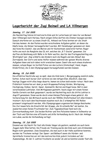 Lagerbericht der Jugi Beinwil und LA Villmergen
