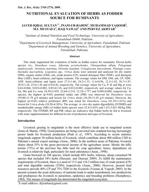 Nutritional evaluation of herbs as fodder source for ruminants