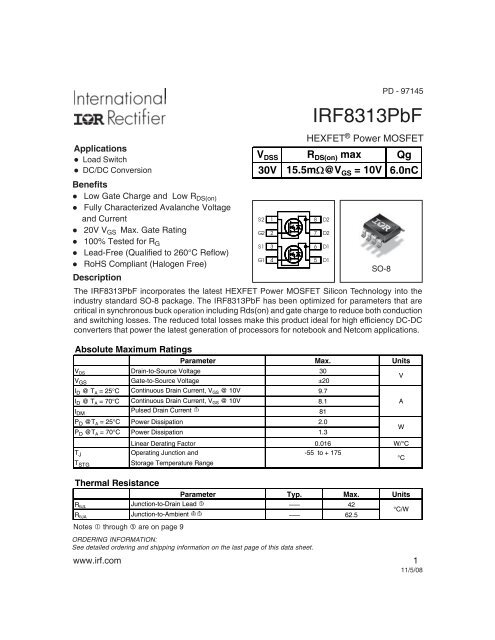IRF8313PBF Datasheet - International Rectifier
