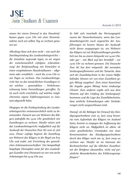 (JSE) 2013 - Zeitschrift Jura Studium & Examen