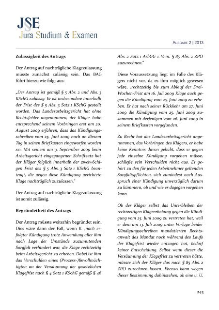 (JSE) 2013 - Zeitschrift Jura Studium & Examen