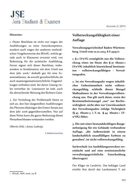 (JSE) 2013 - Zeitschrift Jura Studium & Examen
