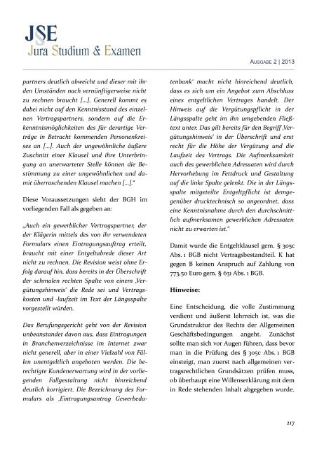 (JSE) 2013 - Zeitschrift Jura Studium & Examen