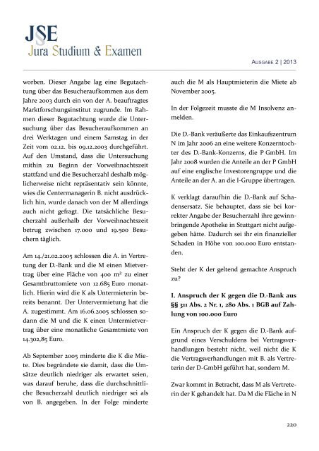 (JSE) 2013 - Zeitschrift Jura Studium & Examen