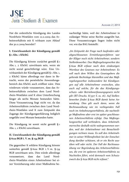 (JSE) 2013 - Zeitschrift Jura Studium & Examen