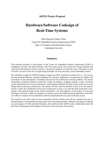Hardware/Software Codesign of Real-Time Systems - Artes