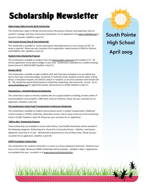 Scholarship Newsletter - South Pointe High School