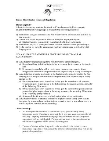 Indoor Floor Hockey Rules and Regulations Player Eligibility All ...
