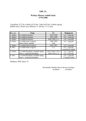 XIII. 21. Wattay-Zboray család iratai 1779-1998