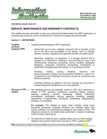 Service, Maintenance and Warranty Contracts