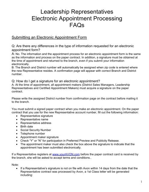 Leadership Representatives Electronic Appointment Processing Faqs