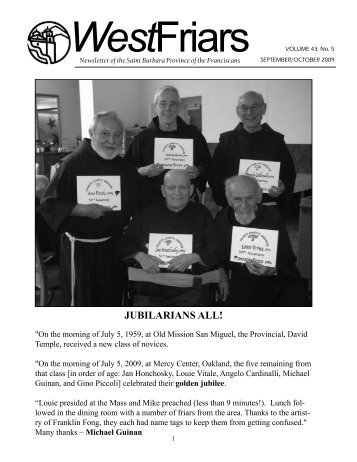 JUBILARIANS ALL! - Holy Name Province