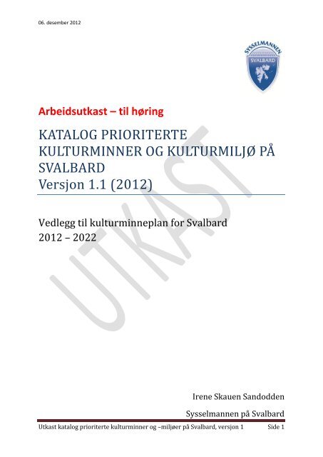 HÃ¸ringsutkast katalog prioriterte kulturminner - Sysselmannen