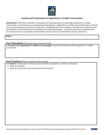 Analysis and Preparation for Negotiation or Conflict Conversation form