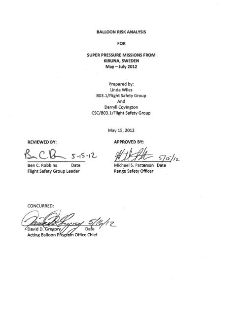 BALLOON RISK ANALYSIS - FOIA and eLibrary website! - NASA