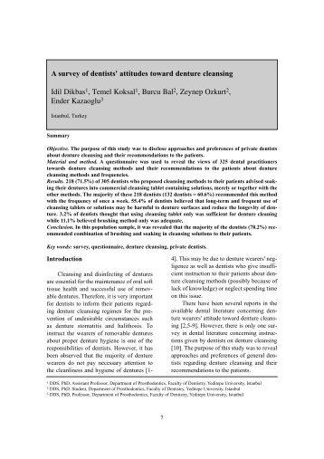 A survey of dentists' attitudes toward denture cleansing Idil Dikbas1 ...