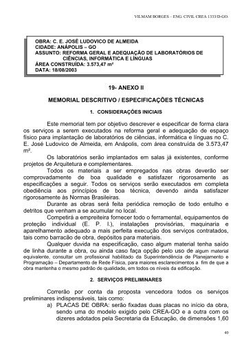 19- ANEXO II MEMORIAL DESCRITIVO / ESPECIFICAÇÕES ...
