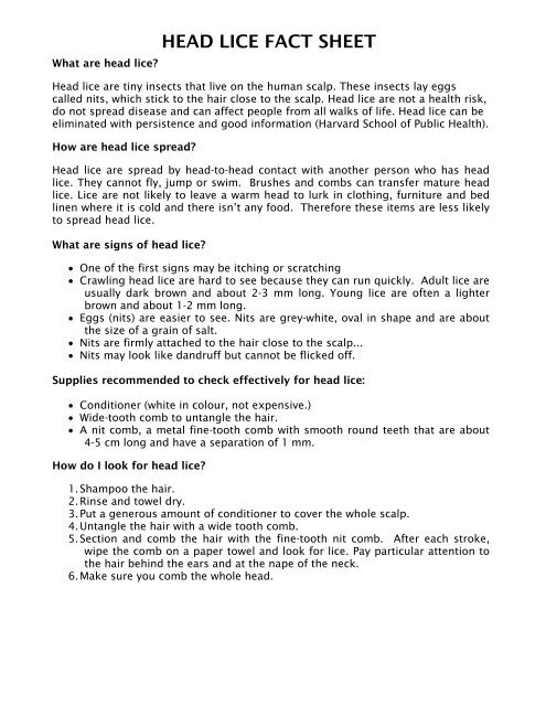 Head Lice Fact Sheet School District 18