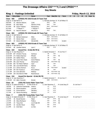 Dressage Affaire 2010  Day Sheets