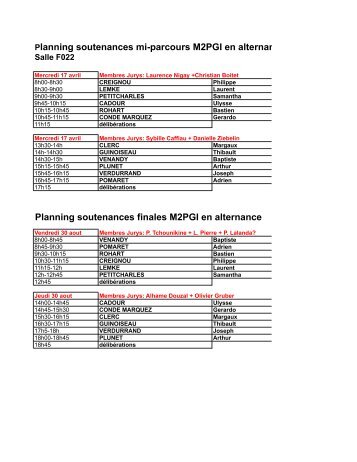 Planning soutenances finales M2PGI en alternance - Sardes