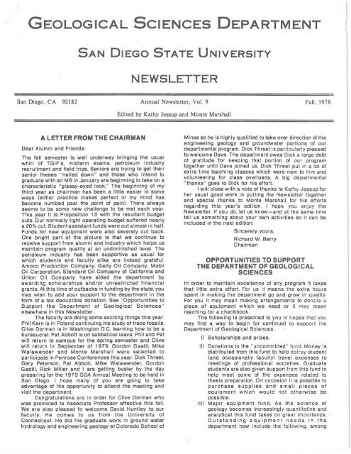 NEWSLETTER - Department of Geological Sciences - SDSU